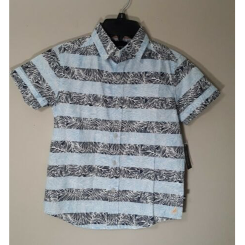 Nautica Boys Button Up Collared Blue Floral Dress Shirt Sz S (8) Cotton